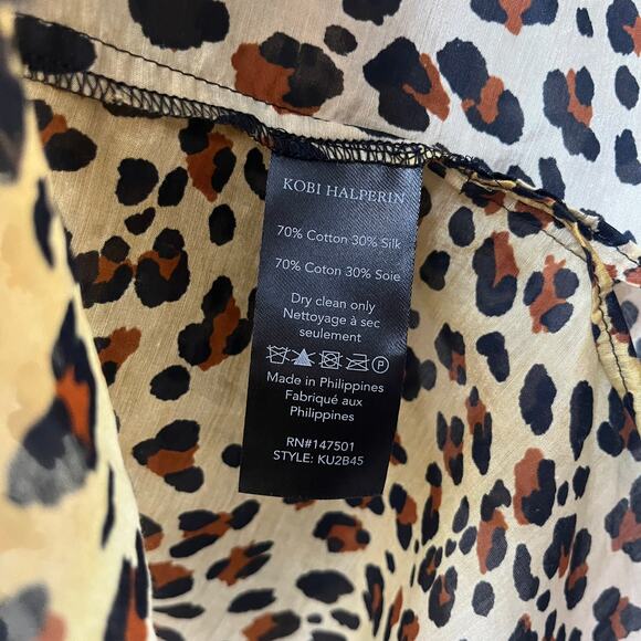 Kobi Halperin Top‎ Leopard Print Ruffle Trim Silk Cotton Gold Blouse Size L - Picture 9 of 9